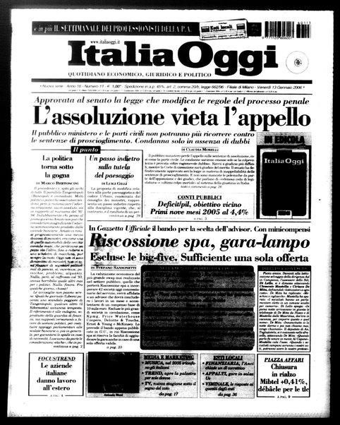 Italia oggi : quotidiano di economia finanza e politica